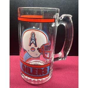 Vintage Heavy Glass Beer Mug Houston Oilers NFL Football 12‎ oz.
